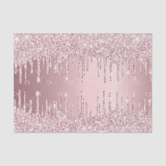 Roze glitter druppelt mousserend monogram stoffig  tissuepapier (Voorkant)