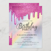 Roze Glitter Druppelt Regenboog Holografische Verj Kaart (Voorkant / Achterkant)