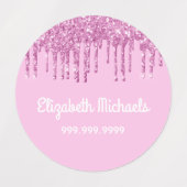 Roze glitter druppelt wit naammeisje labels (Design 1)