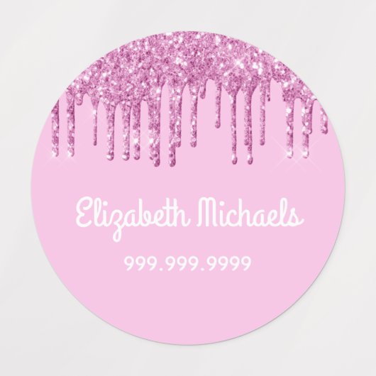 Roze glitter druppelt wit naammeisje labels (Design 1)