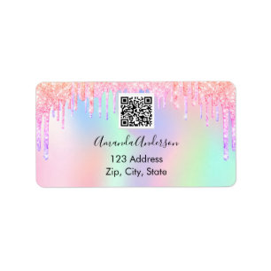 Roze glitter druppelt zakelijk qr code return addr etiket