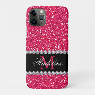 Roze glitter, edelsteen, monogram iPhone 11 pro hoesje