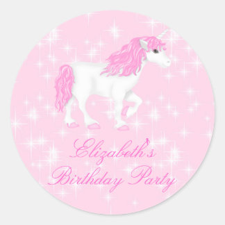 Roze Glitter Eenhoorn Verjaardagssticker Ronde Sticker