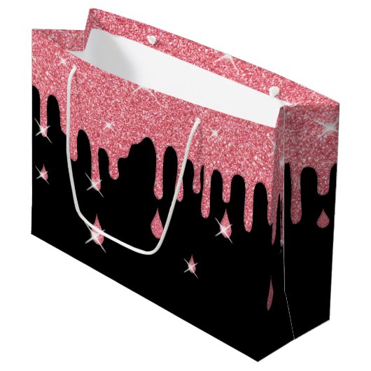 Roze glitter-effect & Sparkles Girly Groot Cadeauzakje (Voorkant Gekanteld)