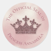 Roze Glitter en Folie Princess Crown Custom Name Ronde Sticker (Voorkant)