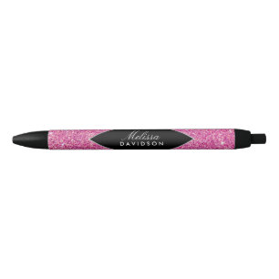 Roze Glitter en Glamour Zwarte Inkt Pen
