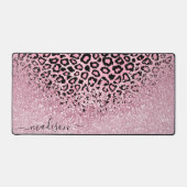 Roze Glitter en Leopard Patroon - Personaliseren Bureaumat (Voorkant)