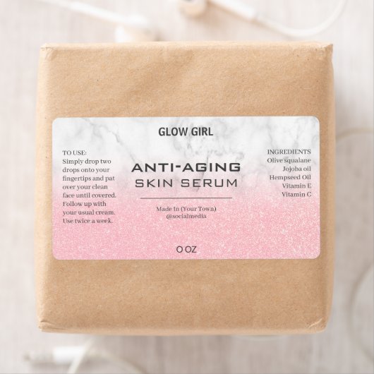 Roze glitter- en marmer-serumetiketten etiket (Insitu)