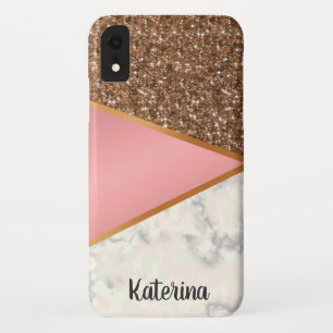 Roze glitter en marmeren geometrisch goud mobiel iPhone XR hoesje