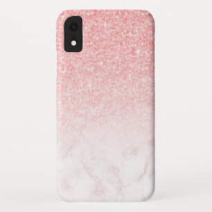 Roze glitter en roos goudmarmer ombre iPhone XR hoesje