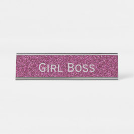 Roze Glitter en Silver Girl Boss Funny Corporate Bureau Naambordje