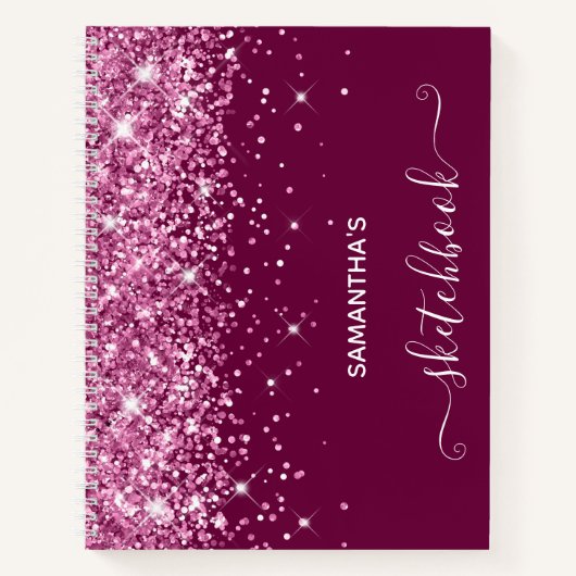 Roze Glitter en Wine Girly Sketchbook Notitieboek (Voorkant)