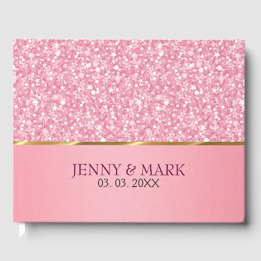 Roze glitter en witte Sparks Gastenboek (Voorkant)