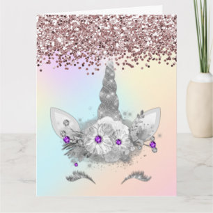 Roze glitter en zilver Unicorn Kaart