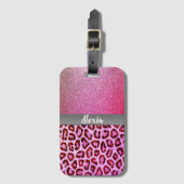 Roze Glitter Exotic Leopard Print Bagagelabel (Voorkant (verticaal))