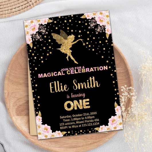 Roze Glitter Fairy Verjaardag Uitnodigingen