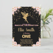 Roze Glitter Fairy Verjaardag Uitnodigingen (Staand voorkant)