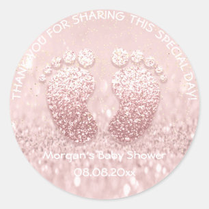 Roze Glitter Feet Baby shower Favor Dank je Ronde Sticker