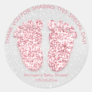 Roze Glitter Feet Baby shower Favor Dankjewel Ronde Sticker