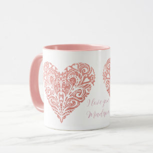 Roze Glitter Filigree Mok Valentijn op maat
