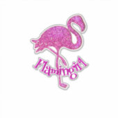 Roze glitter flamingo - aanpasbare tekst sticker (Voorkant)