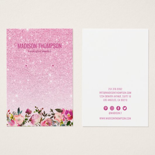 Roze Glitter Floral Earring Display Visitekaartje (Voorkant /achterkant)