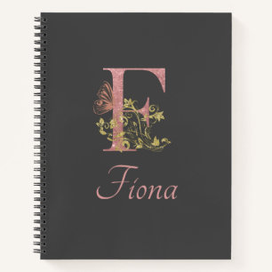 Roze Glitter Floral Letter F Bullet Journal Notitieboek
