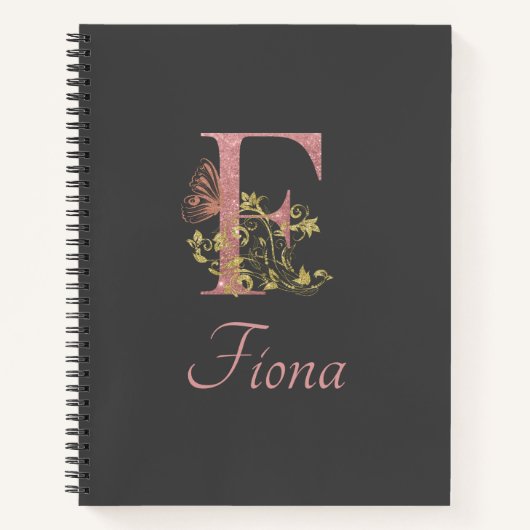Roze Glitter Floral Letter F Bullet Journal Notitieboek (Voorkant)