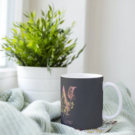 Roze Glitter Floral Letter W Koffiemok