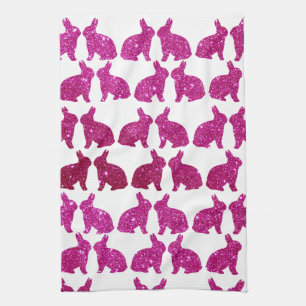 Roze Glitter Folie Bunny Easter Spring Theedoek