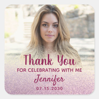 Roze Glitter Foto Verjaardag Bedankt Vierkante Sticker