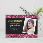 Roze Glitter Fotogradatiepartij Uitnodiging (Staand voorkant)