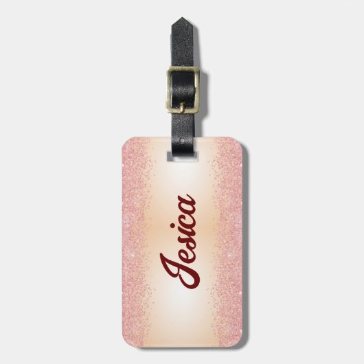 Roze Glitter Geborsteld Metalen Script Bagagelabel (Voorkant verticaal)