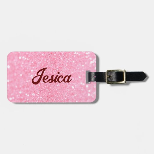 Roze Glitter Geborsteld Script Bagagelabels (Voorkant horizontaal)