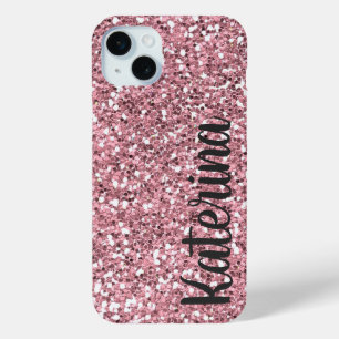 Roze Glitter Gepersonaliseerd met Jouw naam. iPhone 15 Mini Hoesje