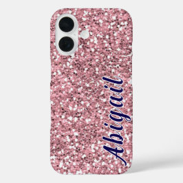 Roze Glitter Gepersonaliseerd met Jouw naam. iPhone 16 Hoesje