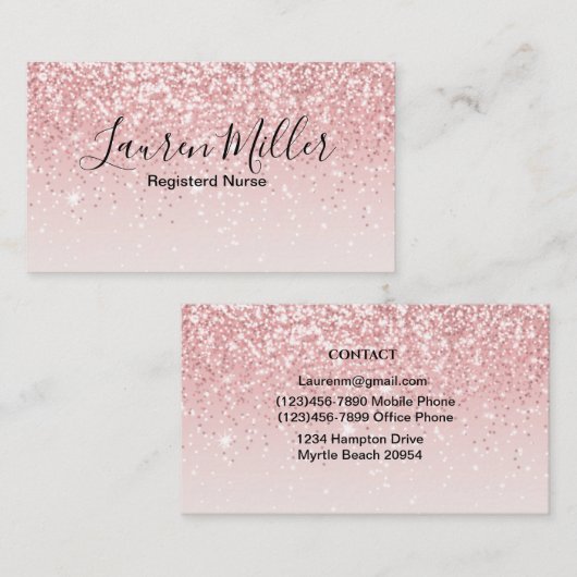 Roze Glitter geregistreerd Visitekaartje verpleegs (Voorkant / Achterkant)
