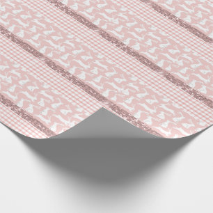 Roze Glitter Gingham Pset Rabbits Cadeaupapier