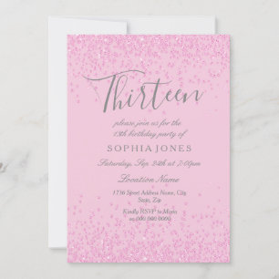 Roze Glitter Girls 13th Birthday Party Invite Kaart