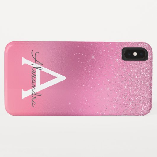 Roze Glitter Girly Sparkle Glitter Monogram Case-Mate iPhone Case (Achterkant (horizontaal))