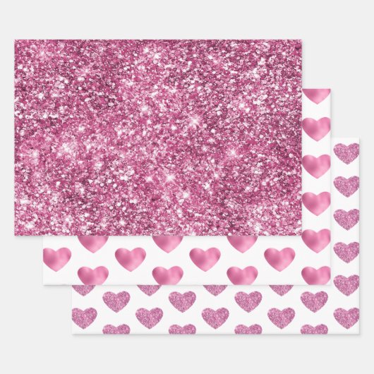 Roze Glitter Glam Hart Verjaardag Inpakpapier Vel (Set)