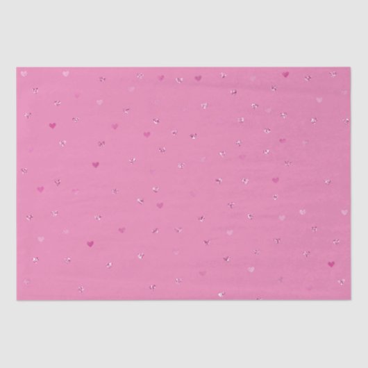 Roze Glitter Glam Hartjes Verjaardag Tissuepapier (Voorkant)
