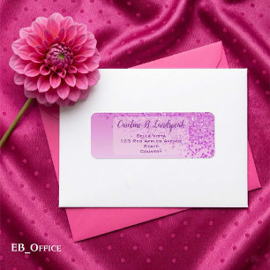 Roze Glitter Glanzende Elegante Retouradreslabel Etiket
