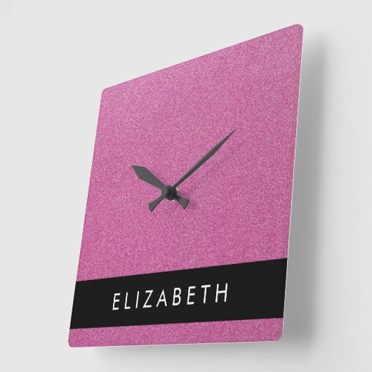 Roze Glitter, Glitter Achtergrond, Jouw naam Vierkante Klok (Hoek)