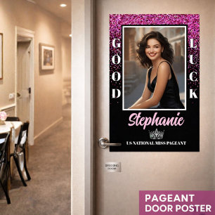Roze Glitter Goed Geluk Pageant Deur Poster