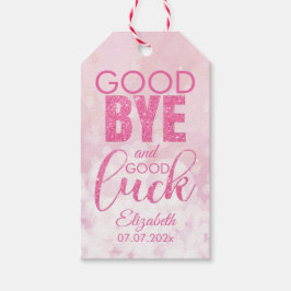 Roze glitter Goodbye en Good Luck Cadeaulabel