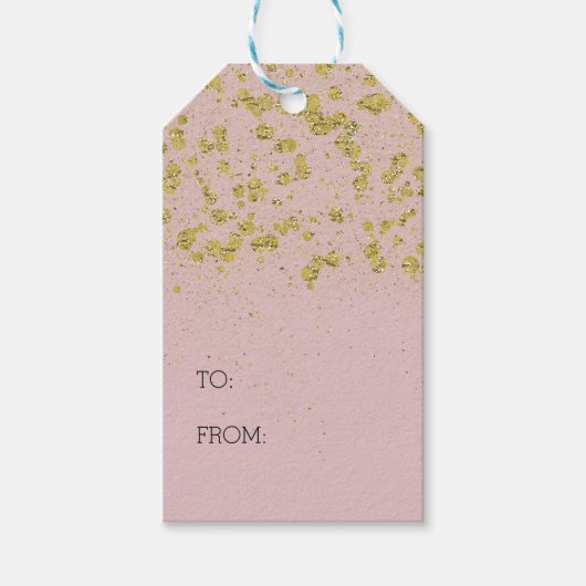 Roze Glitter Goud Confetti Kerst Cadeaulabel (Voorkant)