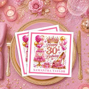 Roze Glitter Goud Glans 30e Verjaardag Servetten