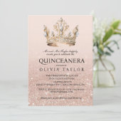Roze Glitter Gouden Kroon Quinceanera 15e Verjaard Kaart (Staand voorkant)