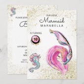 *~* Roze Glitter Haar Zeemeermin Verjaardagsfeest Kaart (Voorkant / Achterkant)